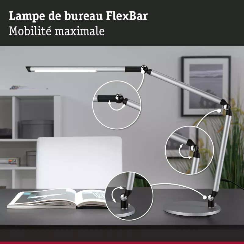 Lámpara de escritorio LED con regulador de intensidad de 3 niveles, interruptor FlexBar blanco, 700 lm.