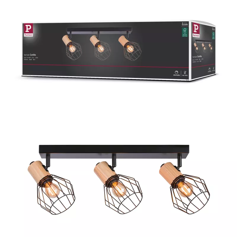 Foco Lanka E14 230V máx. 3x20W regulable Negro