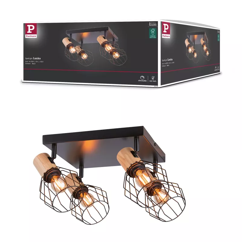 Spotlight Lanka E14 230V max. 4x20W dimmable Black
