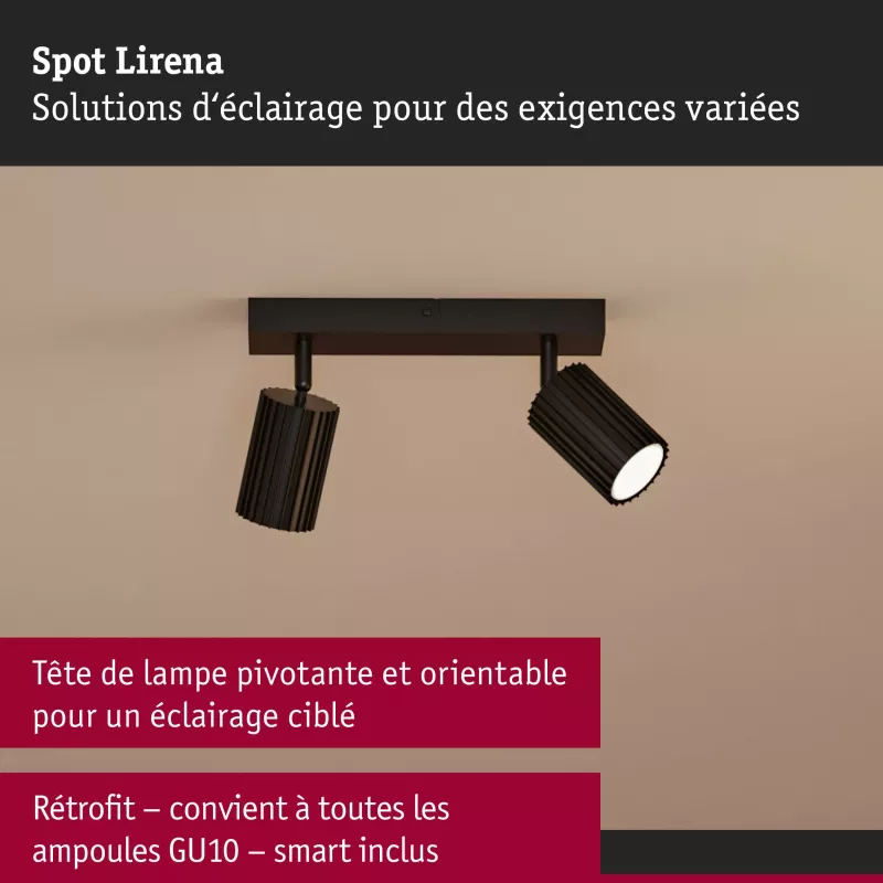 Lirena GU10 spotlight, max. 2x10W, matte black metal