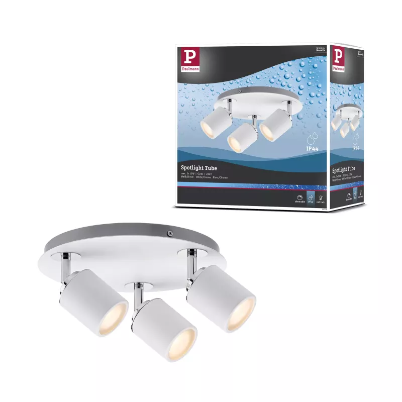 Strahlerröhre IP44 GU10 230V max. 3x10W dimmbar Weiß, Chrom