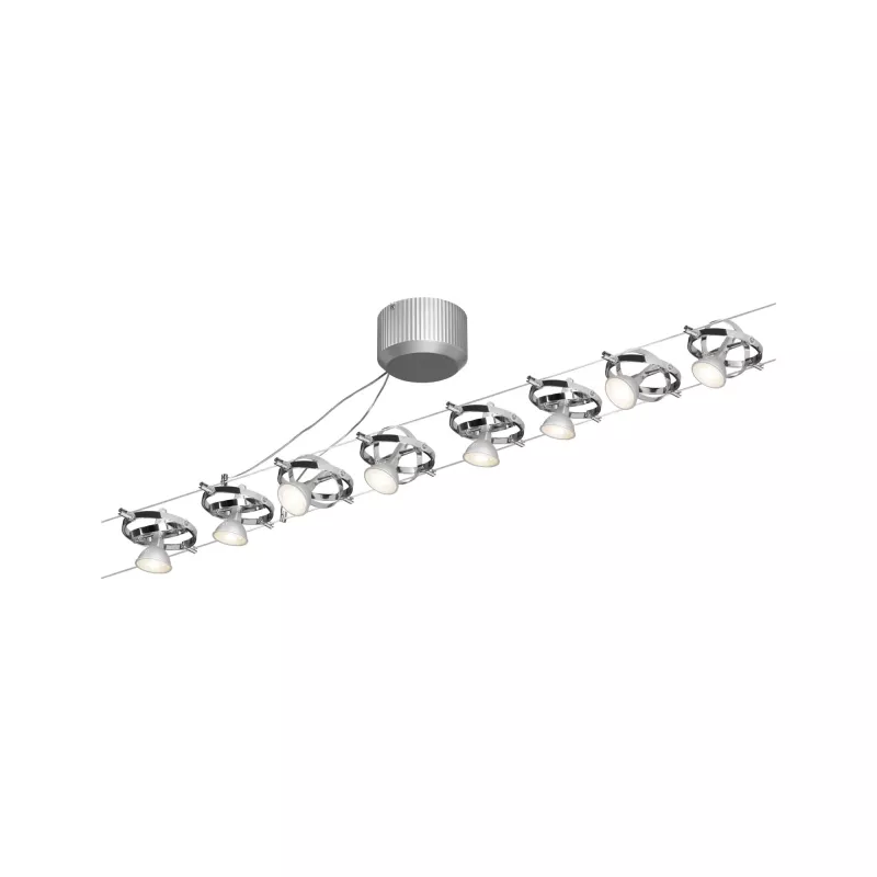 Kit básico de sistema de cable cardán GU5.3 máx. 8x10W regulable 230/12V Cromo mate, Cromo