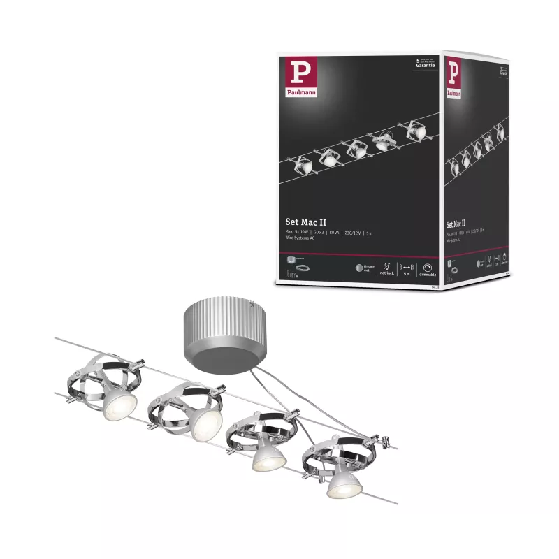 Système sur câbles Mac II Kit de base GU5,3 max. 5x10W gradable 230/12V Chrome mat