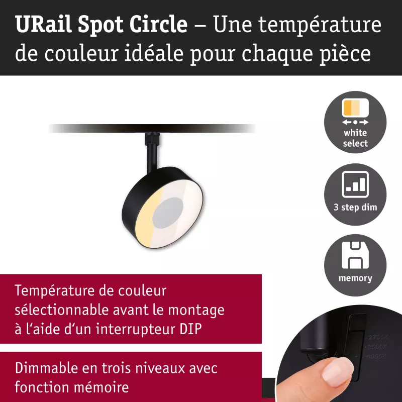URail Track spotlight 3-Step-Dim Circle 180lm 5W 2700 - 4000K dimmable 230V Matt black
