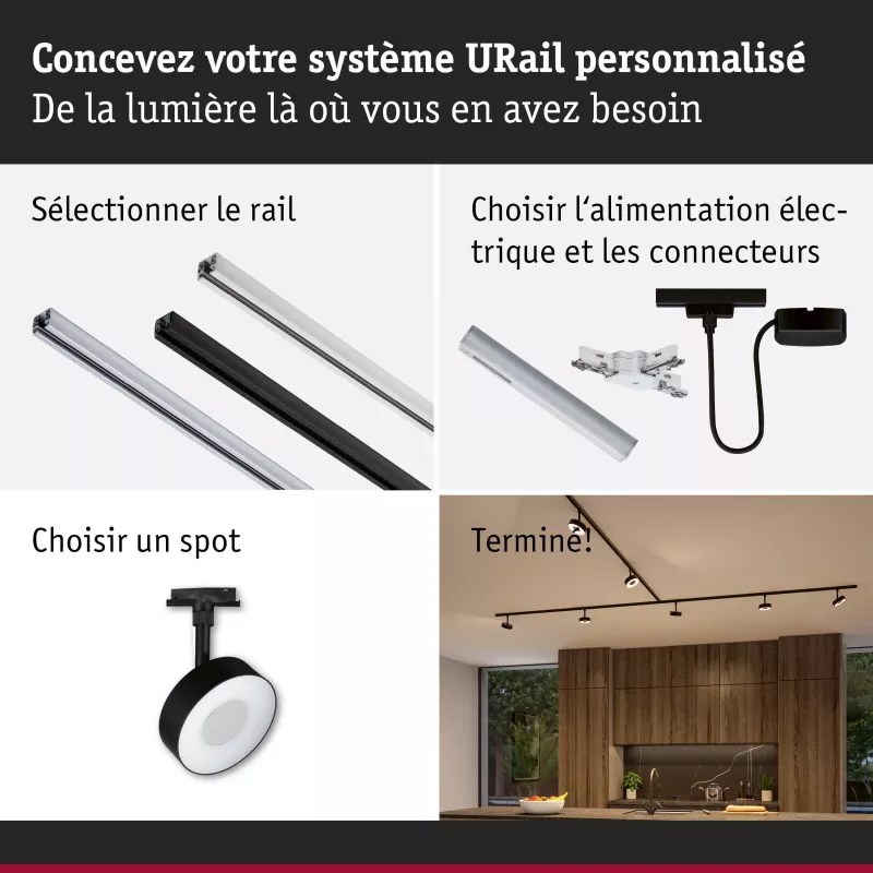 URail Schienenstrahler, 3-stufig dimmbar, rund, 180 lm, 5 W, 2700–4000 K, 230 V, matt schwarz