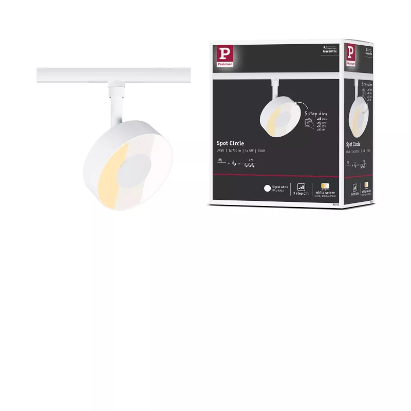 URail Spot sur rail 3-Step-Dim Circle 280lm 5W 2700 - 4000K gradable 230V Blanc signal