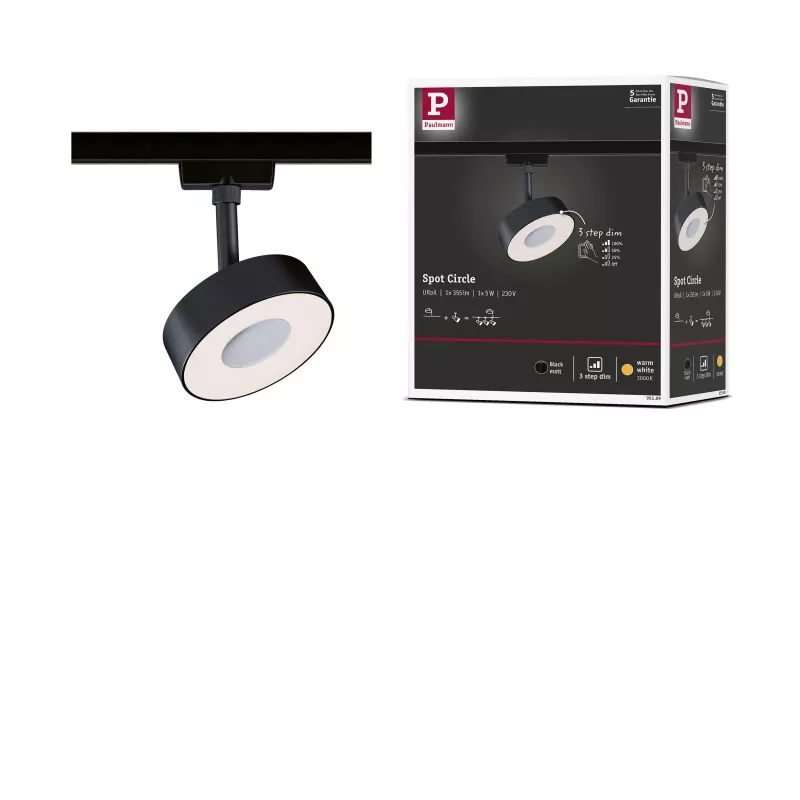 Foco URail para riel, regulable en 3 niveles, circular, 280 lm, 5 W, 3000 K, 230 V