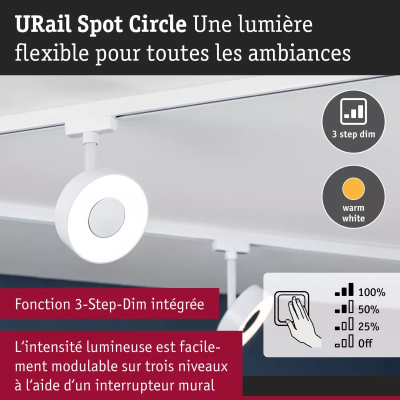 URail Track spotlight 3-Step-Dim Circle 280lm 5W 3000K dimmable 230V