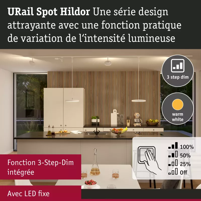 URail Spot sur rail 3-Step-Dim Hildor 850lm 15W 3000K gradable 230V