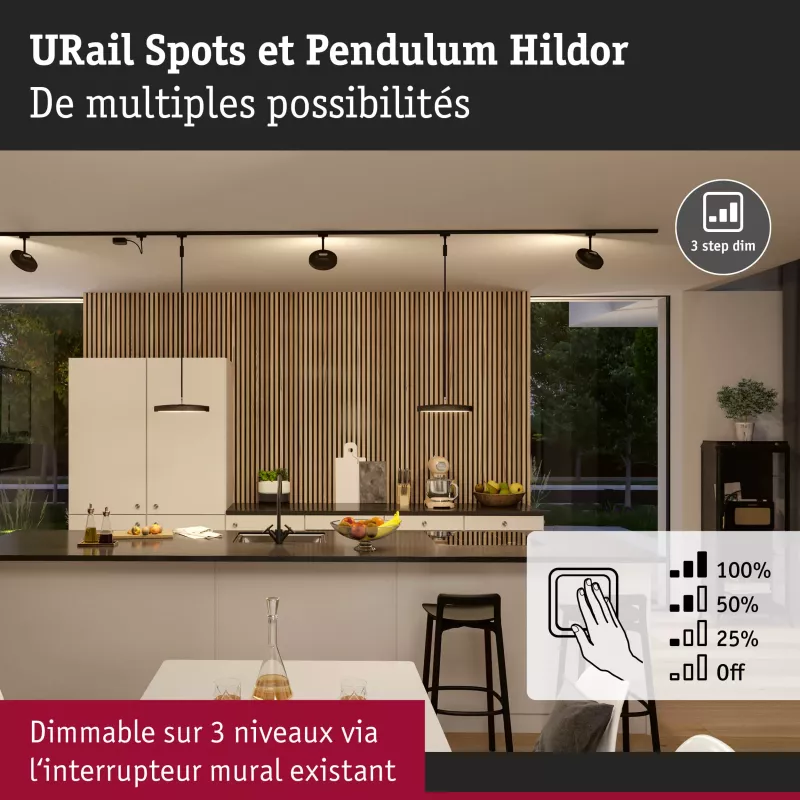 URail Spot sur rail 3-Step-Dim Hildor 850lm 15W 3000K gradable 230V