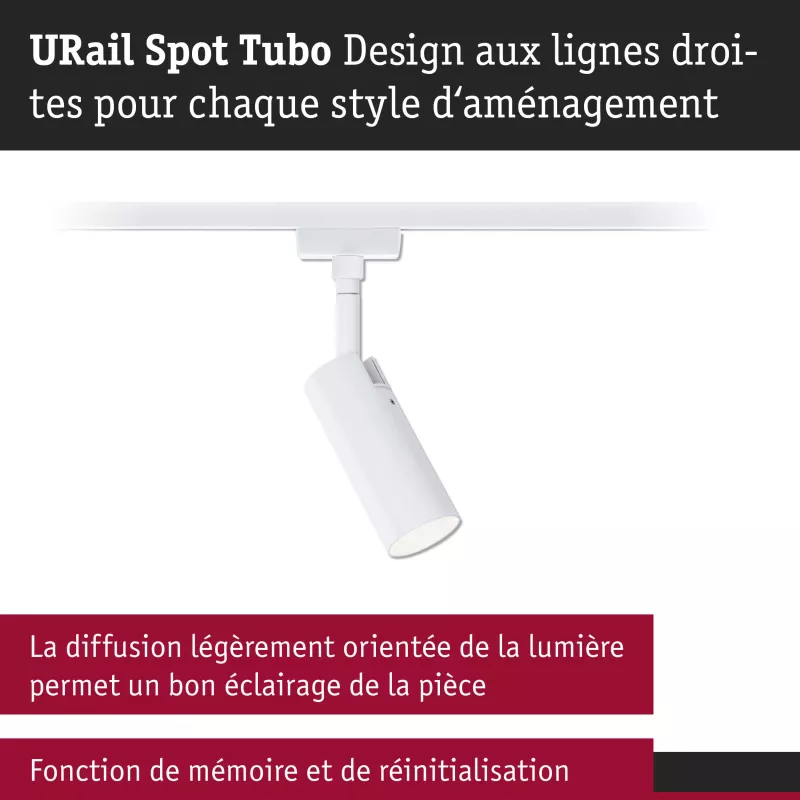 Foco individual Tubo para riel URai con atenuación en 3 pasos, 170 lm, 4 W, 4000 K, regulable, 230 V, luz blanca.