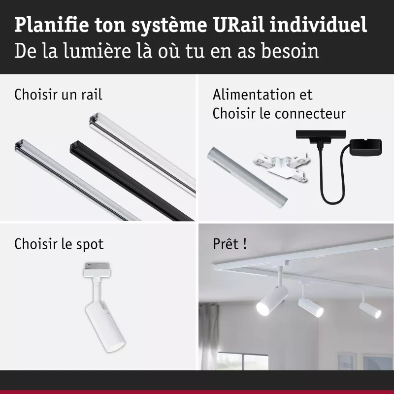 Foco individual Tubo para riel URai con atenuación en 3 pasos, 170 lm, 4 W, 4000 K, regulable, 230 V, luz blanca.