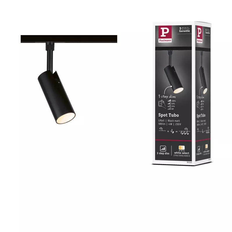 URail Track spotlight 3-Step-Dim Tubo Individual spotlight 200lm 4W 2700 - 4000K dimmable 230V Matt black