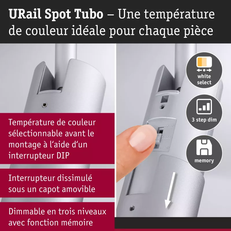 URail Track spotlight 3-Step-Dim Tubo Individual spotlight 300lm 4W 2700 - 4000K dimmable 230V Matt chrome