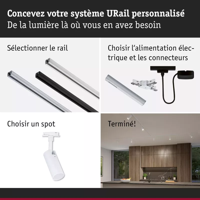Foco individual Tubo para riel URai con atenuación en 3 pasos, 320 lm, 4 W, 2700-4000 K, regulable, 230 V, luz blanca.