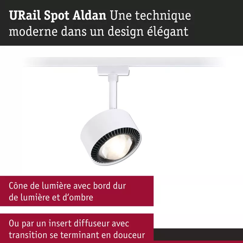 URail Spot sur rail Aldan Spot individuel 470lm 8W 3000K gradable 230V Blanc signal