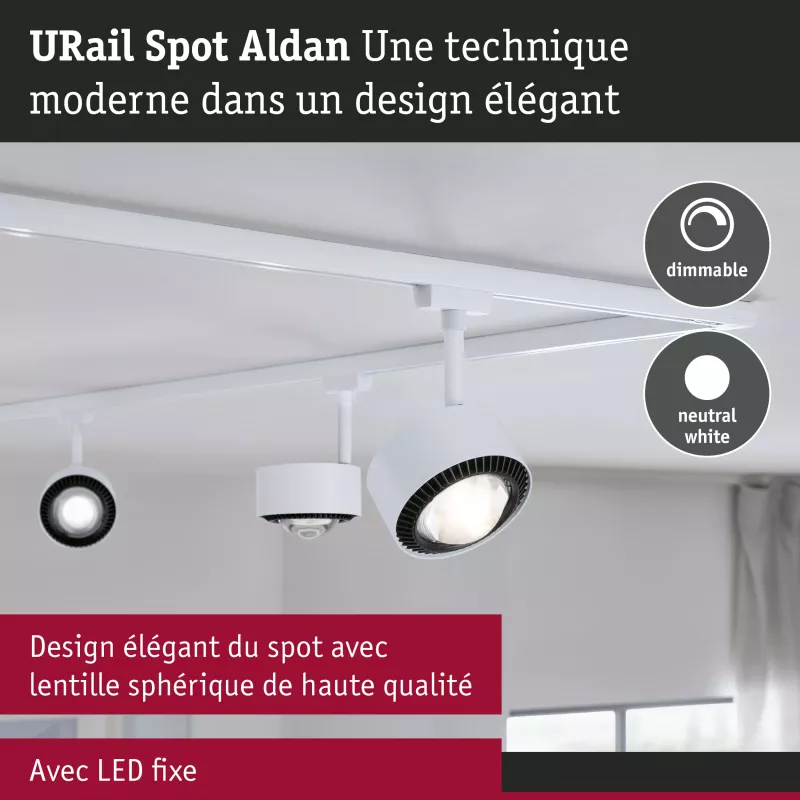Foco para vía URail Aldan Individual 470lm 8W 4000K regulable 230V Blanco señal