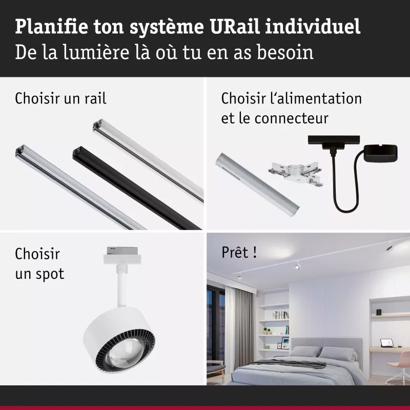 URail Spot sur rail Aldan Spot individuel 500lm 8W White Switch 230V