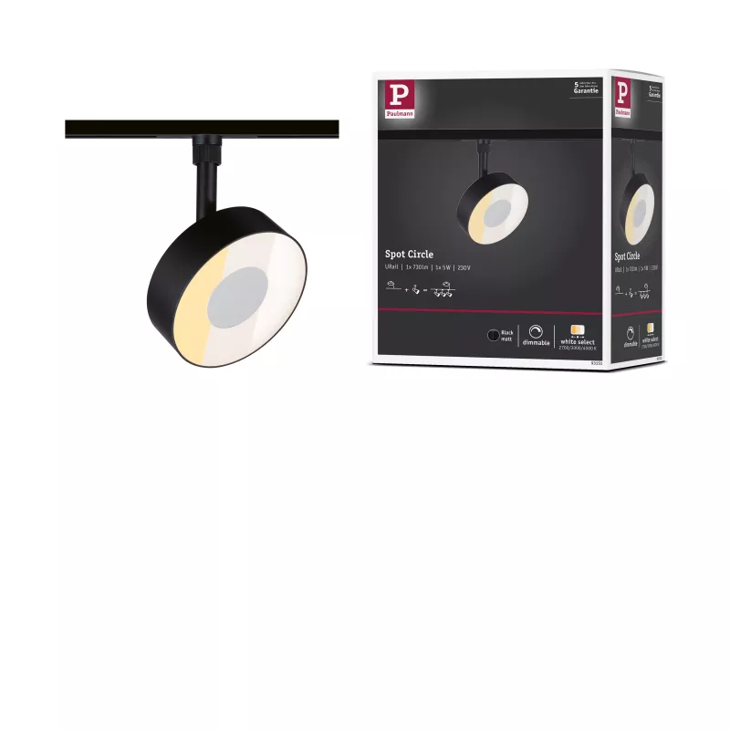 URail Spot sur rail Circle 160lm 5W 2700 - 4000K gradable 230V Noir mat