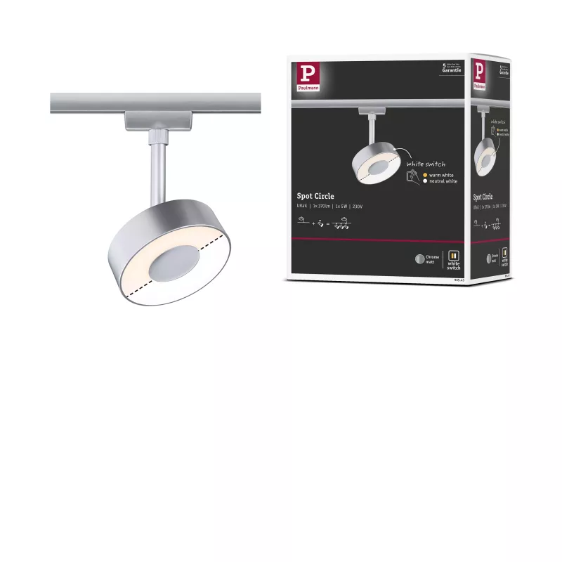 Foco circular para riel URail, 200 lm, 5 W, color blanco, con interruptor, 230 V.