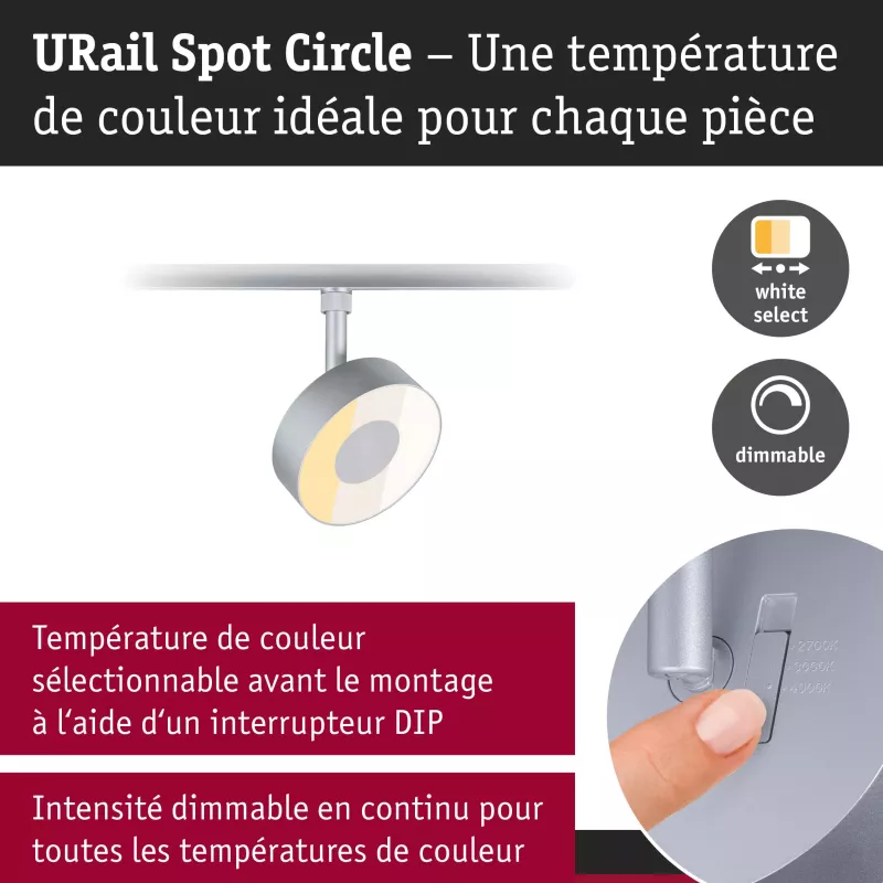 Foco para riel URail Circle 220lm 5W 2700 - 4000K regulable 230V Cromo mate