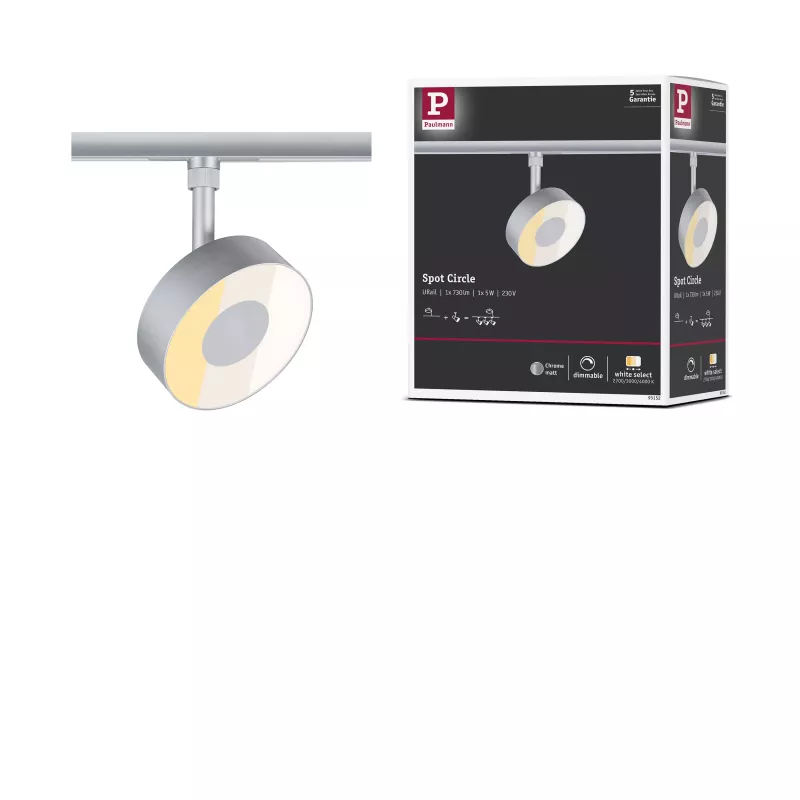 Foco para riel URail Circle 220lm 5W 2700 - 4000K regulable 230V Cromo mate