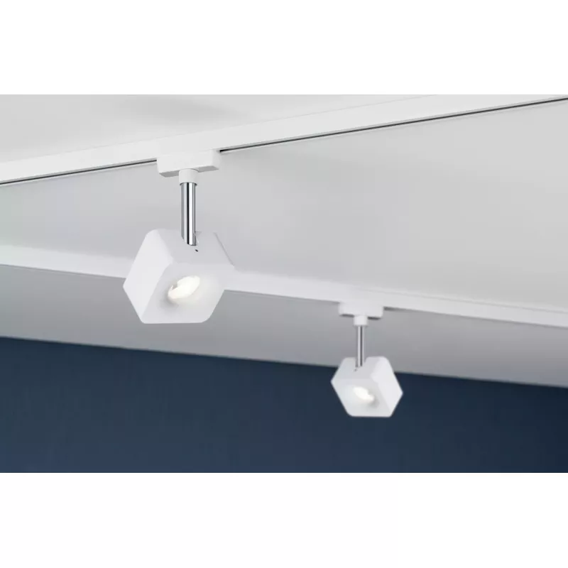 Foco individual cúbico para riel URail, 540 lm, 8 W, 2700 K, regulable, 230 V.