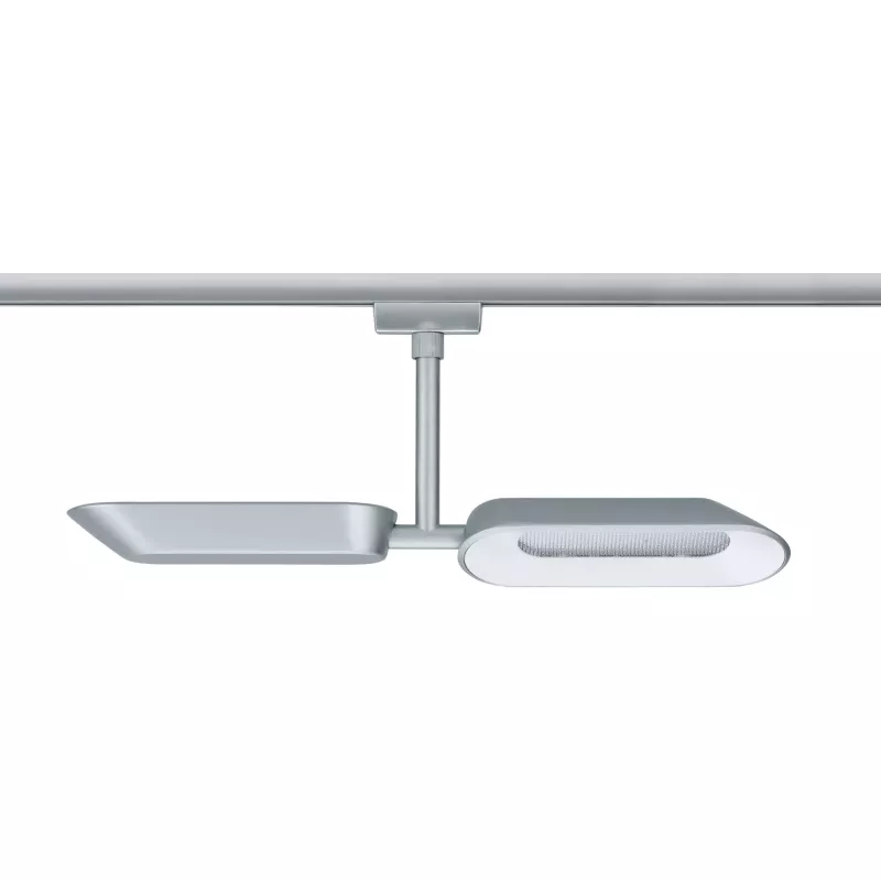 Foco individual para riel URail Dipper, 2x650lm, 2x8W, 2700K, regulable, 230V, cromo mate, blanco.