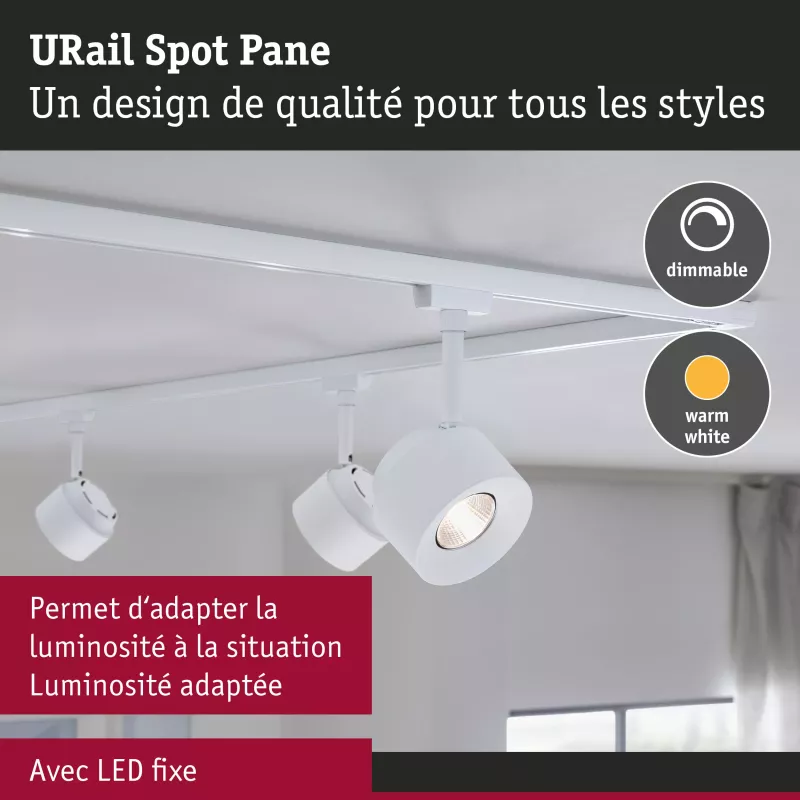URail Track spotlight Pane 650lm 7.4W 3000K dimmable 230V Signal white