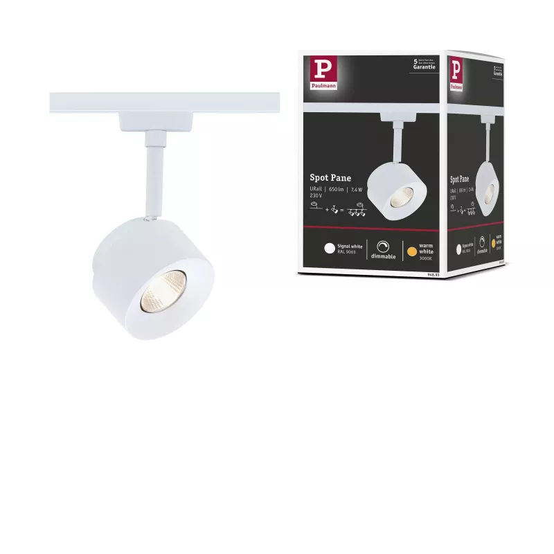 URail Track spotlight Pane 650lm 7.4W 3000K dimmable 230V Signal white