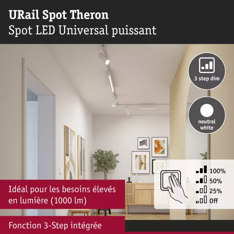 URail Spot sur rail Theron Spot individuel 1100lm 11W 4000K gradable 230V