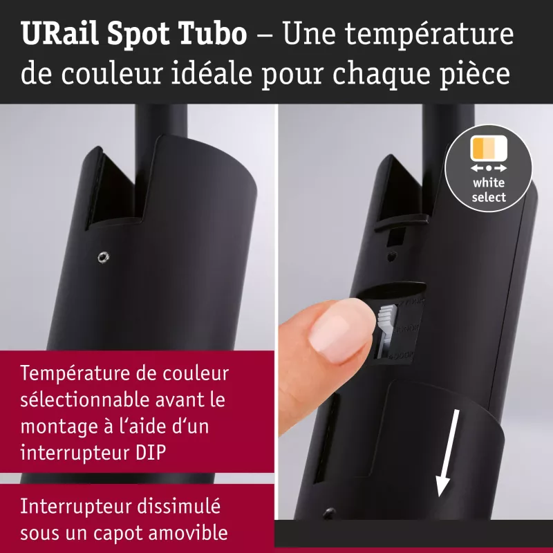 Foco individual URAil Track Spot Tubo 200lm 4W 2700 - 4000K 230V Negro mate