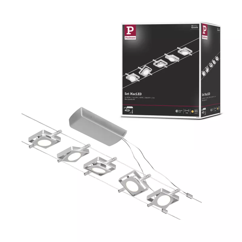 Sistema de cableado LED CorDuo MacLED Kit básico 5x250lm 5x4,5W 3000K 230/12V PAULMANN 40 - Cimaise Tableau 