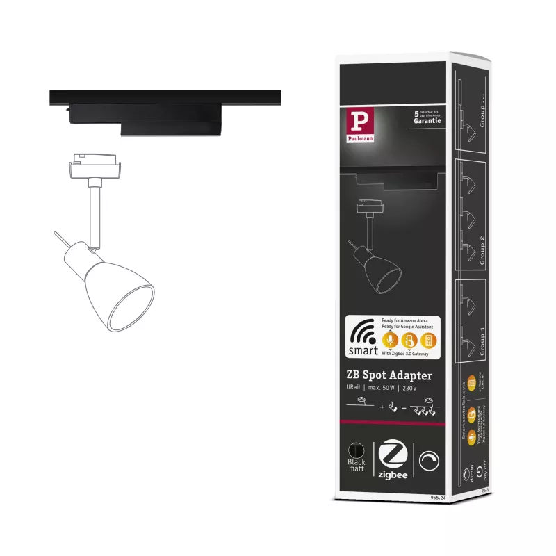 URail Adaptateur de rail Smart Home Zigbee 3.0 On/Off/Dimm 166x50mm PAULMANN 24 - Cimaise Tableau 
