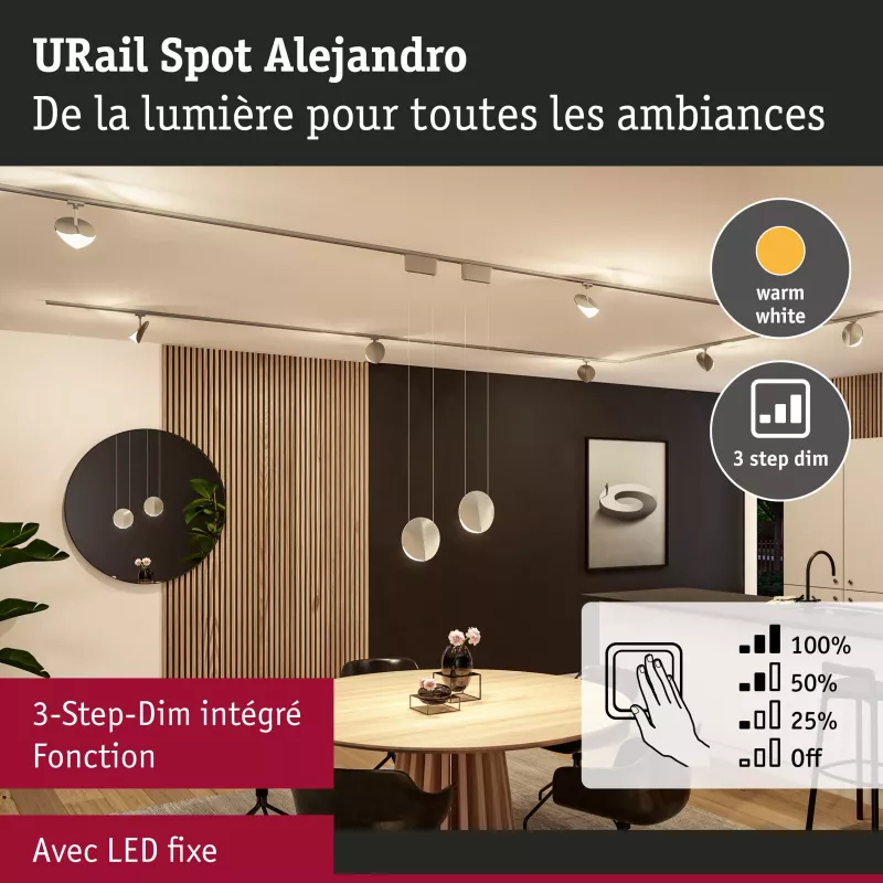 URail Schienenstrahler Alejandro, 3-stufig dimmbar, 800 lm, 10 W, 3000 K, 230 V PAULMANN 39 - Cimaise Tableau 