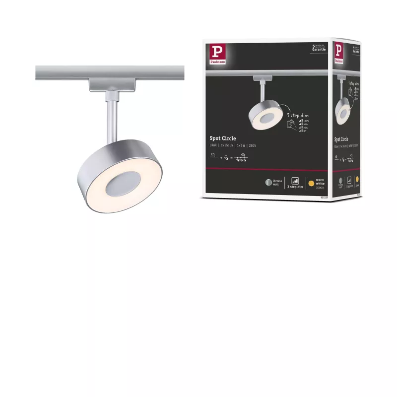 URail Schienenstrahler, 3-stufig dimmbar, rund, 280 lm, 5 W, 3000 K, 230 V PAULMANN 44 - Cimaise Tableau 