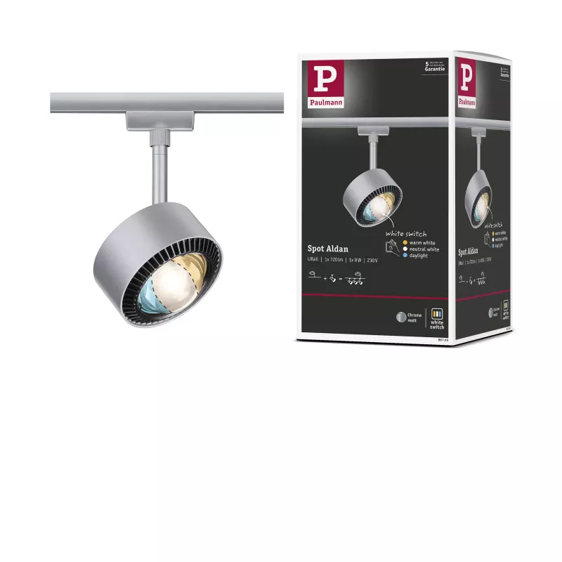 Foco para riel URail Foco individual Aldan 500lm 8W Blanco Interruptor 230V PAULMANN 51 - Cimaise Tableau 