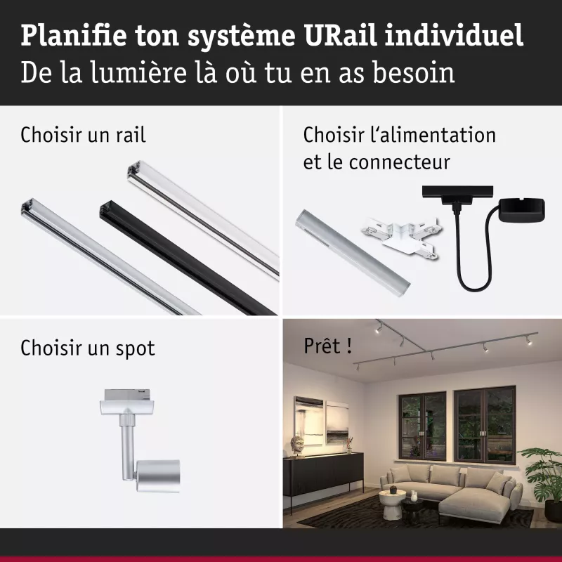URail Spot sur rail Salt Spot individuel GU10 max. 10W gradable 230V PAULMANN 41 - Cimaise Tableau 