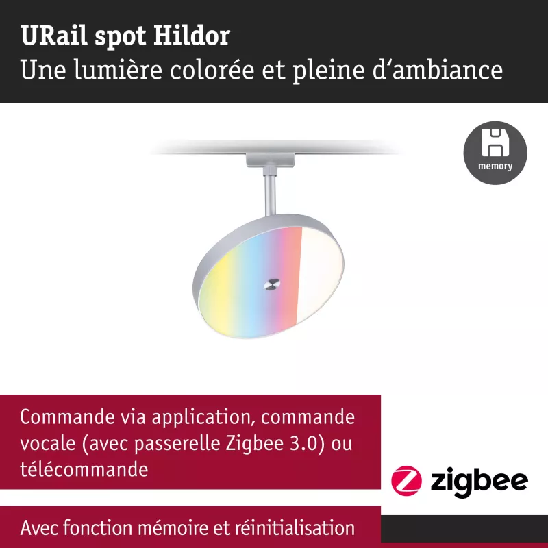 URail Spot sur rail Smart Home Zigbee 3.0 Hildor RGBW 500lm 7,5W RGBW+ gradable 230V PAULMANN 37 - Cimaise Tableau 