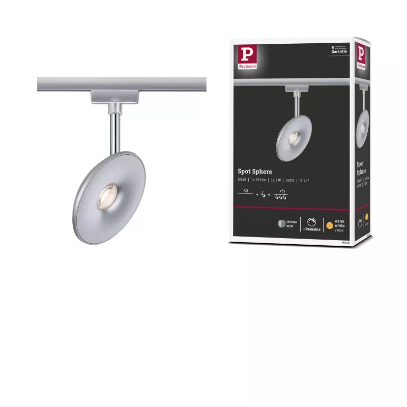 URail Schienenstrahler Kugel Einzelstrahler 493 lm 7 W 2700 K dimmbar 230 V