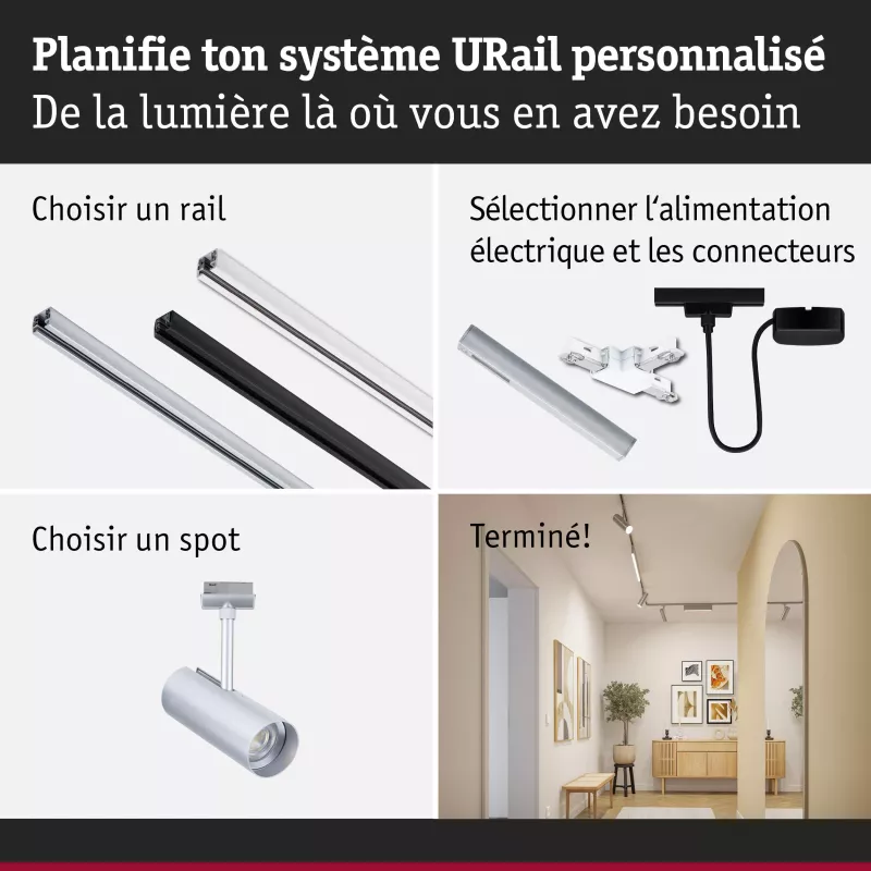 Foco para riel URail Theron, foco individual de 1020 lm, 11 W, 3000 K, regulable, 230 V PAULMANN 39 - Cimaise Tableau 