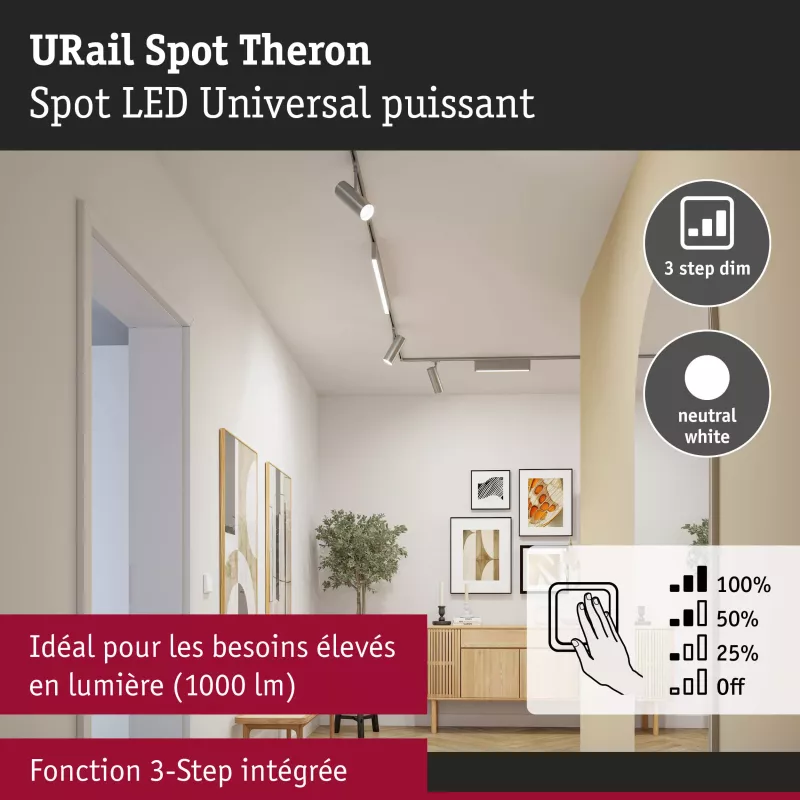 URail Spot sur rail Theron Spot individuel 1100lm 11W 4000K gradable 230V