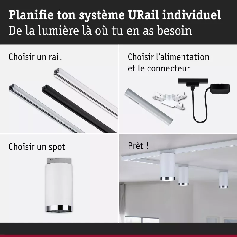 URail Spot sur rail Tube Spot individuel GU10 max. 10W gradable 230V PAULMANN 42 - Cimaise Tableau 