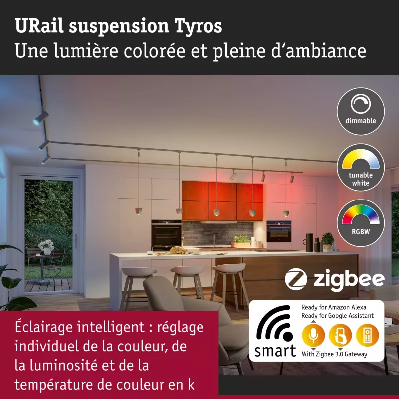 Lámpara de techo inteligente URail Suspension Zigbee 3.0 Tyros RGBW 200lm 4.5W RGBW+ regulable 230V PAULMANN 38 - Cimaise Tablea