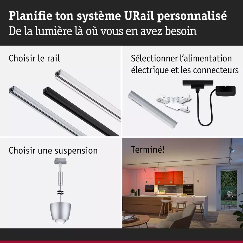Lámpara de techo inteligente URail Suspension Zigbee 3.0 Tyros RGBW 200lm 4.5W RGBW+ regulable 230V PAULMANN 40 - Cimaise Tablea
