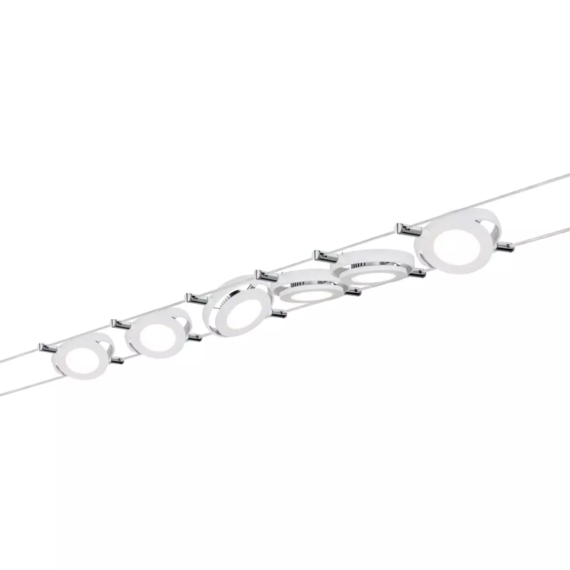 Kit básico de sistema de cable LED RoundMac 6x200lm 6x4,3W 2700K 230/12V Blanco esmerilado - Paulmann - système d'accrochage et décoration