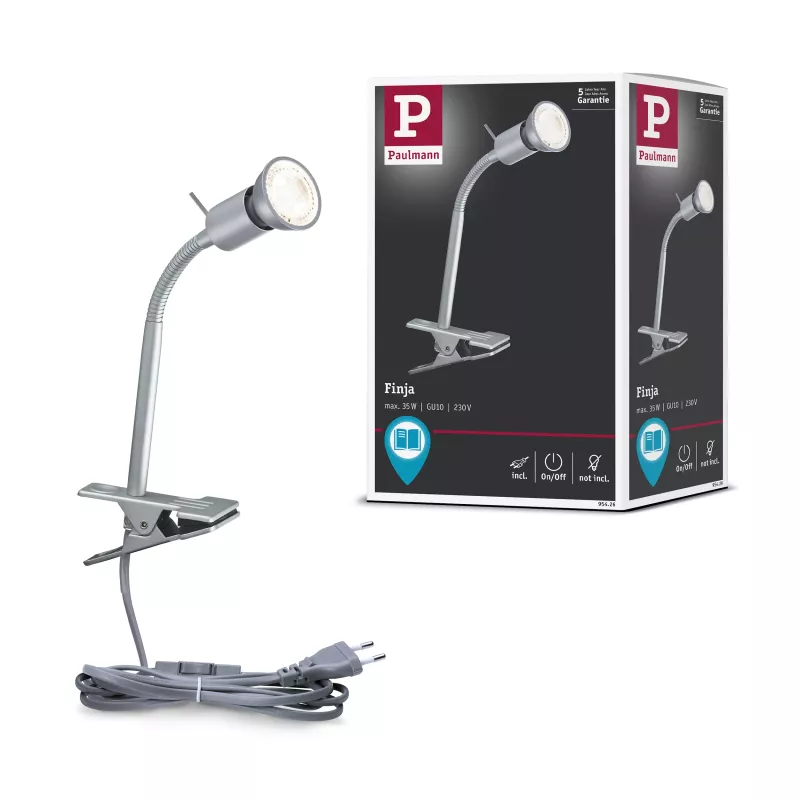 Finja clip-on spotlight, matte chrome, 230V GU10 - Paulmann