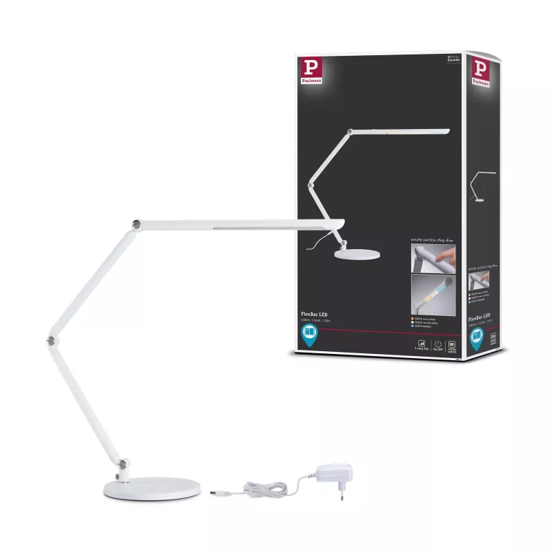 Lámpara de escritorio LED con regulador de intensidad de 3 niveles, interruptor FlexBar blanco, 700 lm, 9,5 W - Paulmann