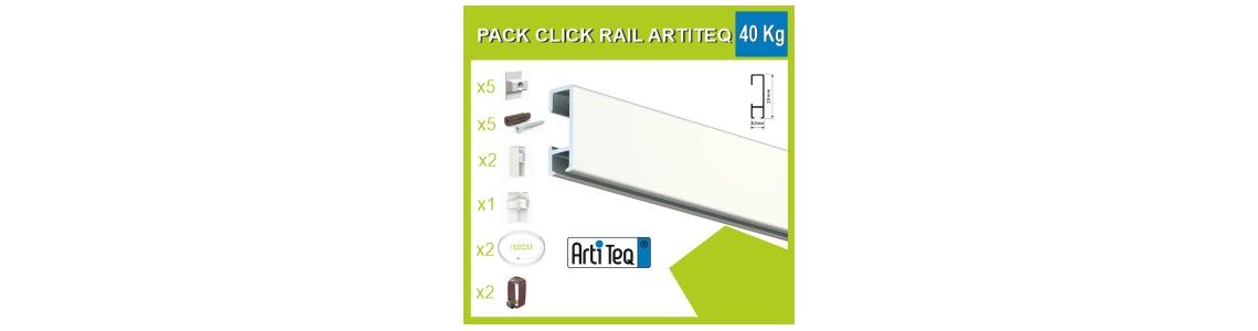 Kit per appendere quadri Artiteq Click Rail da 30 kg - Confezione per appendere quadri